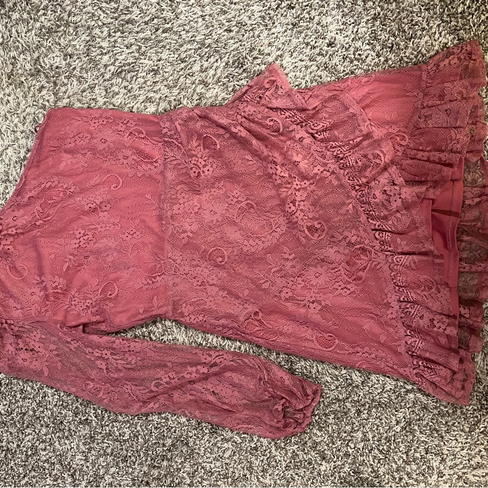 WAYF Dede & Emily Lace Dress in Soft Pink